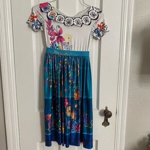 Floral Kids Costume Dress - White and Blue